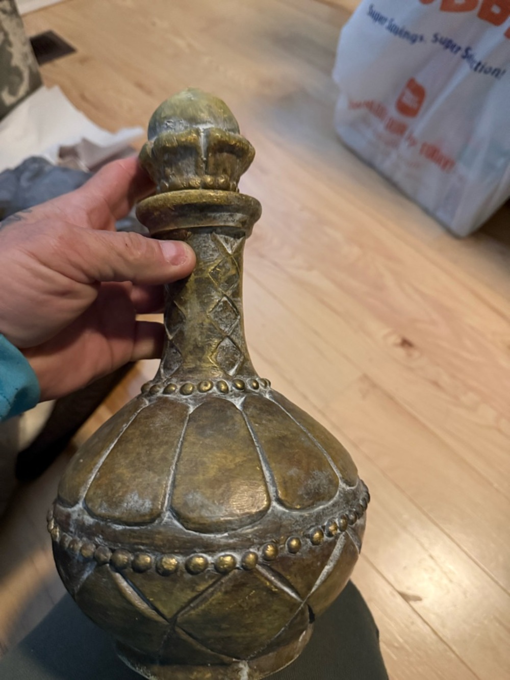 Decorative Olive Green Antiqued Ceramic Bottle -